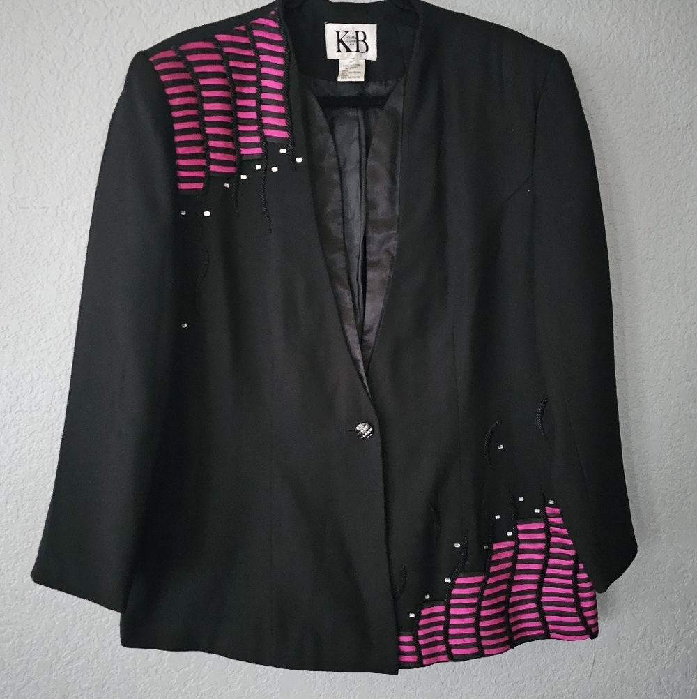 Stella Louise for KB Vintage Blazer Womens 18 Black With Pink Lines On Corners